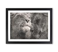 Pair Of Loving Lions Painting Modern Art Framed Print | A3 Black Framed Wall Art | Ready to Hang | Modern Animal Picture | Living Room Bedroom Lounge Office