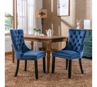 Pair Of Lux Blue Velvet Kitchen Dining Chairs With Pull Knocker Wing Back Home Office Bedroom Chairs