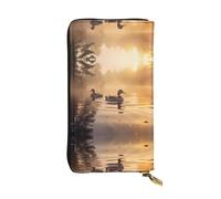 Pair of Mallard Ducks Floating Patterned Leather Long Wallet (7.5 * 4.1 inches) | Extra Large Multi-Function Compartment | Great Gift