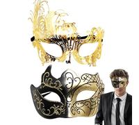 Pair of Masquerade Masque Set, Lace Masks for Men and Women, Lace Eye Be and Her Masks Set, Costume Accessories for Prom Ball Carnival Lace - 2 x Retro Face Cover, Glittering Cosplay - Halloween