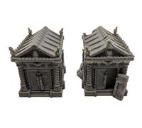 Pair of Mausoleum Grave Cemetery Tombs | 28mm 1/56 Scale Miniature | RPG Tabletop Figure Landscape Modelling Wargaming Fantasy Diorama Wargames Model Scenery Terrain Scatter Roleplaying Paintable