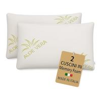 Pair of Memory Foam Pillows, with Aloe Vera Lining, Height 15 cm, Ergonomic, Cervical Support, Hypoallergenic Anti-Dust Mite, Made in Italy