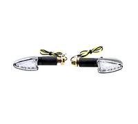 Pair of Mini LED Universal Motorcycle Indicators Black Short Stem, Black Solid Rear, Clear Lens