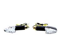 Pair of Mini LED Universal Motorcycle Indicators Black Short Stem, Black Solid Rear, Clear Lens