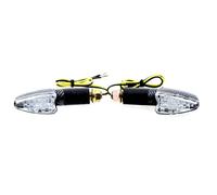 Pair of Mini LED Universal Motorcycle Indicators Black Short Stem, Carbon Look Solid Rear, Clear Lens