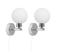 Pair of Modern Chrome IP44 Bathroom Globe Pull Cord Switch Wall Lights Zone 2 3