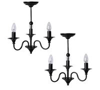 Pair of Modern Matt Black 3 Light Ceiling Chandelier Fitting Bedroom Hallway