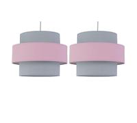 Pair of Modern Pink Grey Pink 2 Tier Easy Fit Ceiling Light Shade Pendants