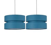 Pair of Modern Teal Easy Fit Ceiling Light Shade Drum Pendants Layer Design