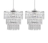 Pair of Modern Three Tier Ceiling Light Shades Pendant Acrylic Droplets from Chrome Frame Modern Pendant Shades Easy Fit - No Wiring Required
