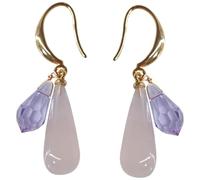 Pair of Natural Stone Dangle Drop Earrings, Pink Purple Crystal Amethyst Teardrop Style, Natural Gemstone Jewelry, Gentle Gold Hooks, 1.4 in / 3.5 cm Long, for Women's Fashion, Charming Gift