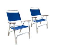 Pair Of Offshore High Back Deluxe Folding Deck Chair, Blue, For Boat Yacht, Marine Grade, For Boat, Yacht, Marine Applications