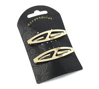 Pair of Oval Shaped Clip-in End Barrettes, Hair Slides with Cut-Out Design. (Gold)