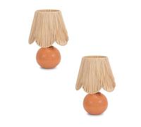 ValueLights | Pair of - Peach Ceramic Table Lamp with Natural Raffia Lampshade Living Room Bedside Light | Table Lamps & Home Improvements Essential