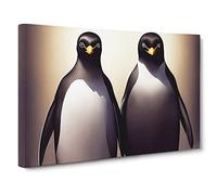 Pair Of Penguins Canvas Print | Gallery Wrapped 30mm Frame Wall Art | 30x20 inches | Ready to Hang | Contemporary Bird Picture | Living Room Bedroom Lounge Office