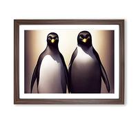 Pair Of Penguins Framed Print | A2 Walnut Framed Wall Art | Ready to Hang | Modern Nature Picture | Living Room Bedroom Lounge Office