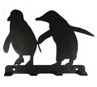 Pair of Penguins Silhouette Key Hook Rack, Laser Cut Solid Steel, Black Powder Coat Paint Finish