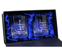 Pair Of Personalised 12oz Cut Crystal Whisky Glasses with Luxury Gift Box (Luxury Green Box)