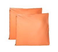 Pair of Pillow Cases 100% Pure Cotton 65x65 CM, Set of 2 Bed Cushion Fabrics Made in Italy, Bag Closure, Solid Color, Standard Size with - Orange