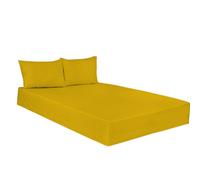 (Pair of Pillowcase, Mustard) Polycotton Plain Dyed Fitted Sheet Hotel Quality Soft Luxury Easy Care Bed Sheets Only.
