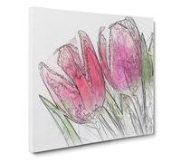 Pair of Pink Tulip Flowers Canvas Print | Gallery Wrapped 30mm Frame Wall Art | 14x14 inches | Ready to Hang | Abstract Floral Picture | Living Room Bedroom Lounge Office