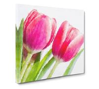 Pair of Pink Tulip Flowers Canvas Print | Gallery Wrapped 30mm Frame Wall Art | 14x14 inches | Ready to Hang | Abstract Floral Picture | Living Room Bedroom Lounge Office