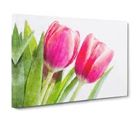 Pair Of Pink Tulip Flowers Canvas Print | Gallery Wrapped 30mm Frame Wall Art | 30x20 inches | Ready to Hang | Modern Floral Picture | Living Room Bedroom Lounge Office