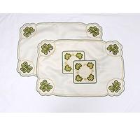 Pair of Placemats and Coasters in a Shamrock Design (White)