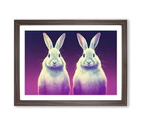 Pair Of Rabbits Framed Print | A2 Walnut Framed Wall Art | Ready to Hang | Modern Animal Picture | Living Room Bedroom Lounge Office