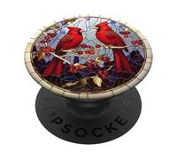 Pair of Red Cardinals with Berries Artwork PopSockets Adhesive PopGrip