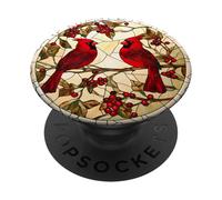 Pair of Red Cardinals with Berries Artwork PopSockets Adhesive PopGrip