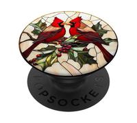Pair of Red Cardinals with Holly Art PopSockets Adhesive PopGrip