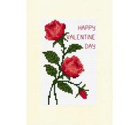 Pair of Red Roses + Bud - Valentine Day, 14ct Cross Stitch A5 Card Kit