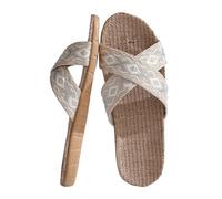 Pair of Retro Colour Blocking Print Beach Outdoor Wear at Home Cotton Linen Large Size Non-Slip Four Seasons Sandals Slippers Wedge Heel Shoes Women Summer Sexy, gray, 8 UK