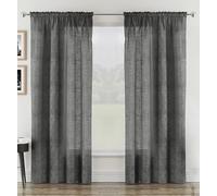 Pair of Rhodes Charcoal Grey Luxury Voile Sheer Curtains - Light Filtering, Linen Look Voile Curtain x 2 Panels - Slot Top Rod Pocket Net Curtains for Bedroom - 55" (140cm) x 72" (183cm)