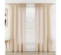 Pair of Rhodes Natural Beige Luxury Voile Sheer Curtains - Light Filtering, Linen Look Voile Curtain x 2 Panels - Slot Top Rod Pocket Net Curtains for Living Room - 55" (140cm) x 48" (122cm)
