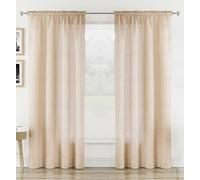 Pair of Rhodes Natural Beige Luxury Voile Sheer Curtains - Light Filtering, Linen Look Voile Curtain x 2 Panels - Slot Top Rod Pocket Net Curtains for Living Room - 55" (140cm) x 72" (183cm)