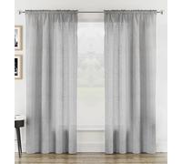 Pair of Rhodes Silver Luxury Voile Sheer Curtains - Light Filtering, Linen Look Voile Curtain x 2 Panels - Slot Top Rod Pocket Net Curtains for Bedroom, & Living Room - 55" (140cm) x 54" (137cm)