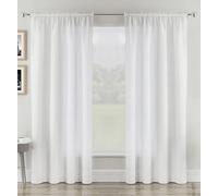 Pair of Rhodes White Luxury Voile Sheer Curtains - Light Filtering, Linen Look Voile Curtain x 2 Panels - Slot Top Rod Pocket Net Curtains for Bedroom, & Living Room - 55" (140cm) x 72" (183cm)
