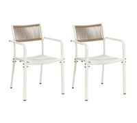 Core Products Pair Of Rope Back Effect Garden Bistro Metal Arm Chairs, White