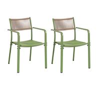 Core Products Pair Of Rope Back Effect Garden Bistro Metal Arm Chairs, Moss Green