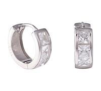 Pair of S925 Sterling Silver Circle Earrings, Square Zirconia Stud, Platinum Plated, Simple Huggie Women's Earrings, 0.2 x 0.3 in / 0.4 x 0.9 cm, for Daily Wear