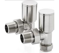 Pair Of Sandy Beach Satin Nickel Angled Heated Towel Rail Valves 15mm