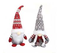 Pair of Seasonal Knitted Christmas Gnome Ornaments Featuring Cozy Knitwear and Holiday Motifs for Home Decoration Use