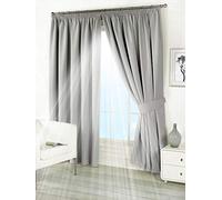 Pair of Silver Grey 46" Width x 54" Drop , Supersoft Thermal Blackout Curtains Pencil Pleat Tape Top Readymade Bedroom Curtain Inc. FREE Pair of Tie Backs, 'Winter Warm but Summer Cool' by VICEROYBEDDING