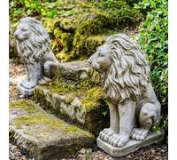 Pair of Sitting Lions stone garden statue