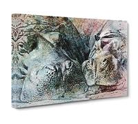 Pair Of Sleeping Hippos Canvas Print | Gallery Wrapped 30mm Frame Wall Art | 30x20 inches | Ready to Hang | Abstract Picture | Living Room Bedroom Lounge Office