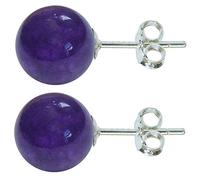 Pair of Solid Sterling Silver 8mm Natural Amethyst Gemstone Ball Stud Earrings Studs With Butterfly Backs In Purple Amethyst Earring 925