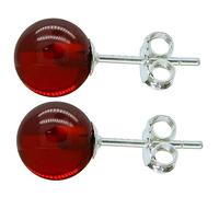 Pair of Solid Sterling Silver 8mm Natural Garnet Gemstone Ball Stud Earrings Studs With Butterfly Backs In Red Garnet Earring 925