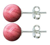 Pair of Solid Sterling Silver 8mm Natural Rhodonite Gemstone Ball Stud Earrings Studs With Butterfly Backs In Pink Rhodonite Earring